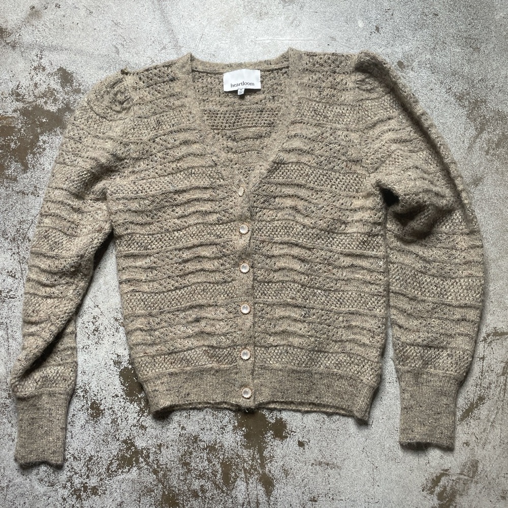 Heartloom Tan Textured Knit Cardigan Grandpa Sweater Neutral - Picture 6 of 10